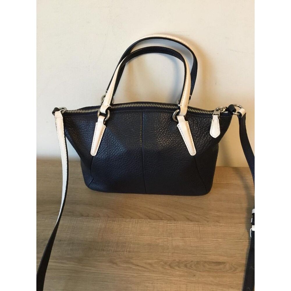 Coach Mini Kelsey Satchel Crossbody in Navy Pebbled Leather, White trim F59853 - Picture 2 of 10